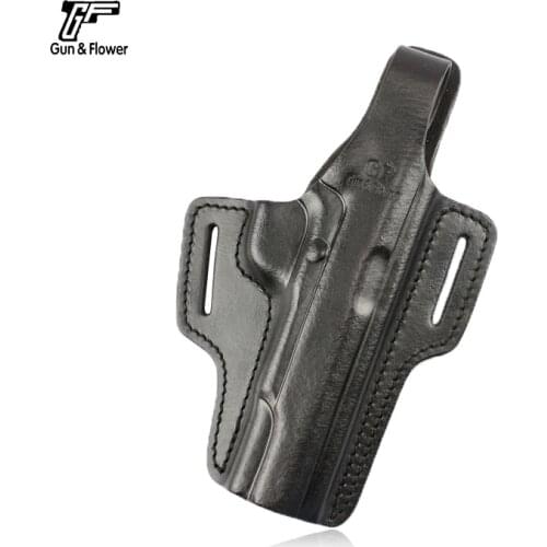 Gunflower Thumb release OWB Leather Pistol Bag 2 Slot Molded Pancake Belt Holster Fits Clot 1911