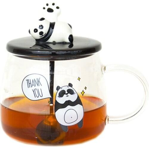 500ml Creative Heat-resistant glass mug with lid milk breakfast coffee cup home borosilicate glass cartoon panda mug