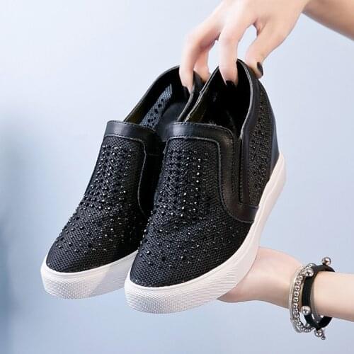 Lace Bling Shoe Platform Sneakers Slip on Wedges Heels Fashion Sport Female Trainers Women Shoes Casual Chunky Shoes Woman Pumps