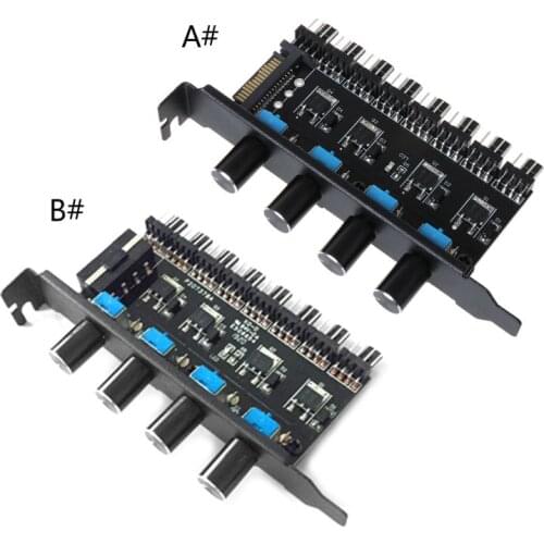 PC 8 Channels Fan Hub 4 Knob Cooling Fan Speed for CPU Case HDD VGA PWM Fan PCI Bracket 12V Fan Control Power Supply Wholesalse