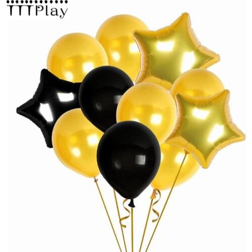 11pcs/lot 12Inch Gold Black Pearl Latex Balloons With 18Inch Pentagram Foil Balloons Wedding Decoration Birthday Party Supplies
