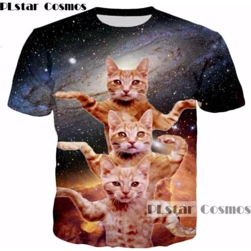 PLstar Cosmos 2018 New design summer Animal T shirts galaxy Space cat 3d t-shirt Funny Cat printing Men Women O-Neck t shirt