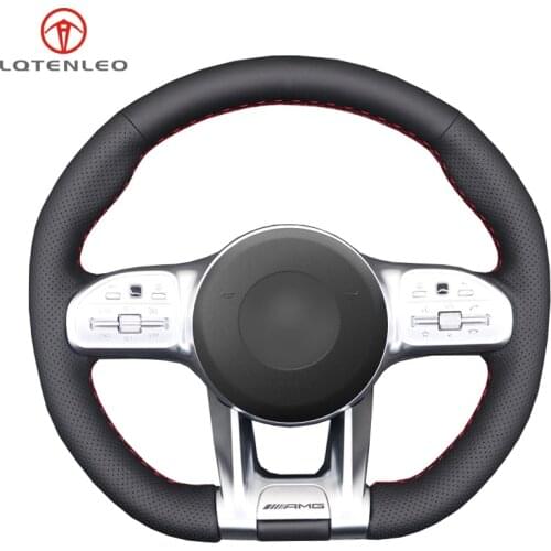 LQTENLEO Black Genuine Leather Car Steering Wheel Cover For Mercedes-Benz A35 A45 E63 G63 C63 CLA45 CLS53 E53 E63 GLA35 S63 AMG