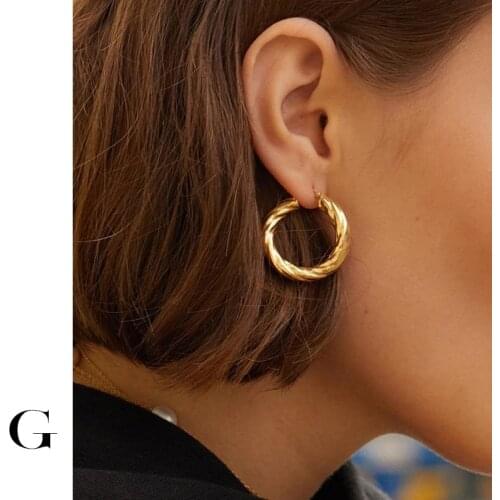 GHIDBK Statement Twisted Hoop Earrings in Stainless Steel Minimalist Hammered Ring Earrings Awesome Street Style Earring Hoops