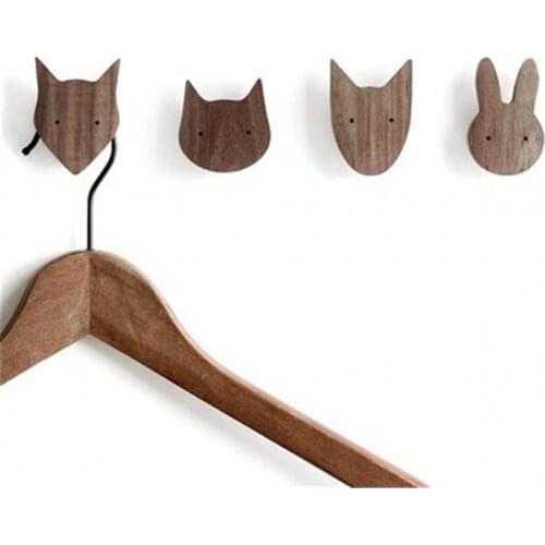Cute Wooden Animal Hooks Kids Room Hat Hanger Wall Garden Ornament Hangers Photography Props Home Decor Coat Hooks