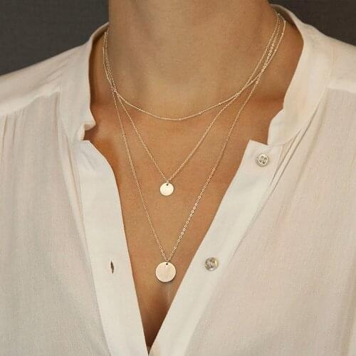 Minimalist Simple Pendant Necklace Wafer Chain Charming Choker Jewelry Gold Color 316L Stainless Steel Rose for Women Girls