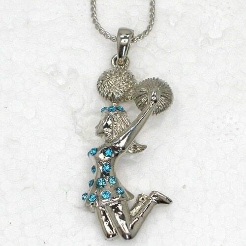 Blue Rhinestone Cheerleader cheer girl Fashion Pendant Necklaces Chain Jewelry F134