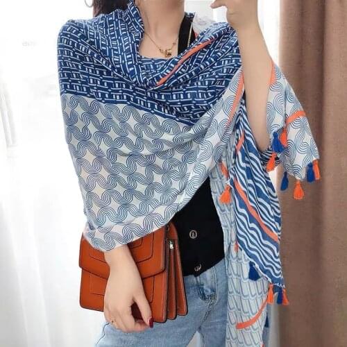 Fashion Women Cotton Scarf Wave Striped Paisley Patchwork Beach Hijab Shawls and Wraps Female Foulards Echarpe Designer 180*90Cm