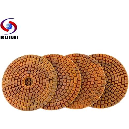 RIJILEI 4PCS Top 4 Inch Wet Dry Diamond Polishing Pads 4 Steps Copper Metal Bonded Polishing Pad For Granite Marble Concrete