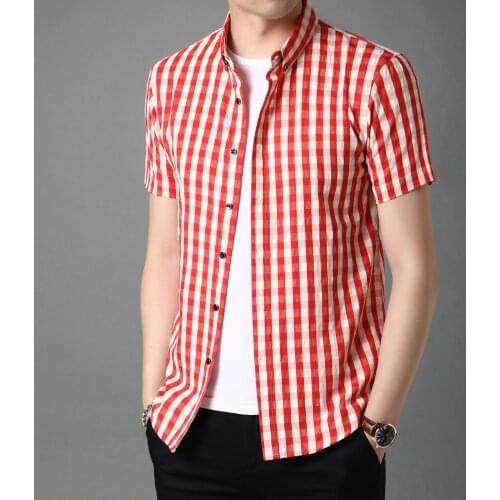 Male Plaid Shirts Summer Mens Cotton Clothes Short Sleeve Patchwork Colors Plaid Dress Shirts Free Shipping