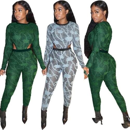 Echoine Autumn Women Set Bodysuits Jogger Pants Set Active Print Tracksuit Two Piece Set Night Club Fitness Streetwear Outfit