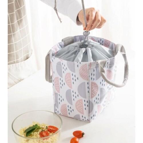 Portable Drawstring Thermal Lunch Bag Waterproof Folding Picnic Reusable Tote Bag Insulated Oxford Travel Box For Food Thermobag