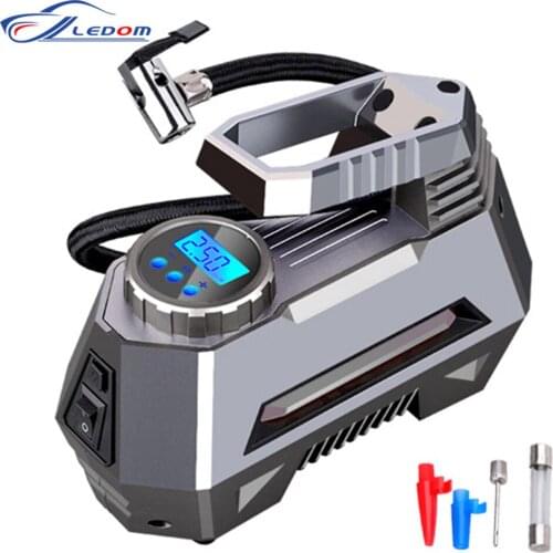 Portable Air Compressor Tire Inflator - Car Tire Pump With Digital Pressure Gauge (150 Psi 12V DC) Bright Emergency Flashlight