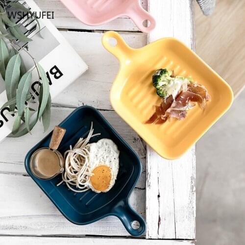 Nordic tableware creative ceramic bakeware household steak western food pasta tray with handle tray personalized tableware
