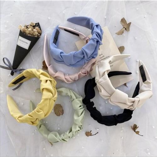 Fashion Hair Accessories Wrinkled Headband Women Candy Solid Color Wide-brim Knotted Face Wash Hairband Hair Hoop Cute Headwear