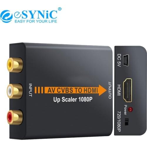 ESYNiC 1080P AV TO HDMI-Compatible Converter 3RCA AV CVBS To HDMI-Compatible Converter Adapter With USB Power Cable For PS3 TV