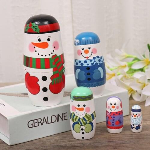5 Layers Matryoshka Wooden Russian Doll Snowman Desktop Decoration Children Christmas Gifts Home Decoration Educational Toys