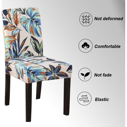 Stretch Dinning Chair Cover Natural Leaves Print Slipcovers Removable Elastic High Back Seat Case for Hotel Banquet Office