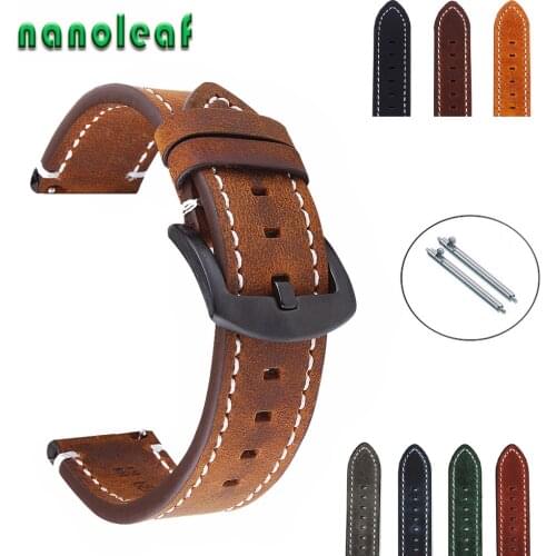 Genuine Leather Watch Bands 18mm 20mm 22mm 24mm Black Buckle Men Cowhide Watchbands Accessories