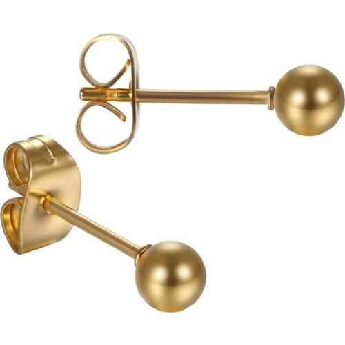 BONISKISS Gold Color Small Round Balls 3mm to 8mm Stainless Steel Stud Earrings for Men Women Allergy Free Earring Dropshipping