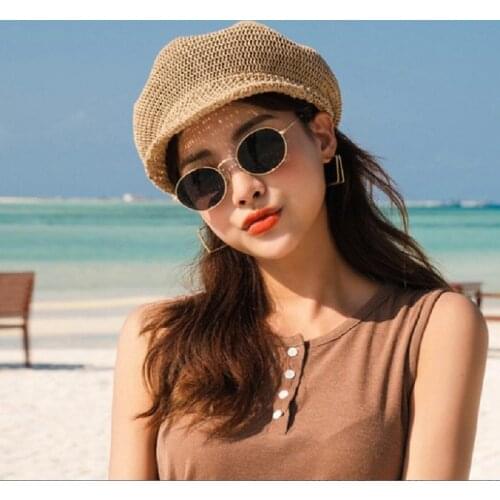 Fashion Sunscreen Men Womens Summer Hat Bucket hat Beret Spring Summer Woven Outing Sunshade Sun Cap Breathable Beach Hat