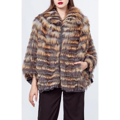 Women real natural silver fox fur coat cape shawl winter furry luxurious fluffy with fur collar 2021 with cuffs