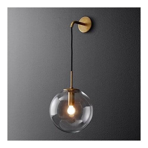 Modern Brief Black / Golden Brushed Wrought Iron Wall Mount Wall Sconce with Clear Glass Ball Shade LED Wall Lamp for Corridor