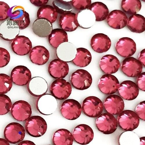 SS3-SS34 Rose red color Non HotFix flatback Top-level glass crystal 3D Nail Art Rhinestones diy Decorations MFMH