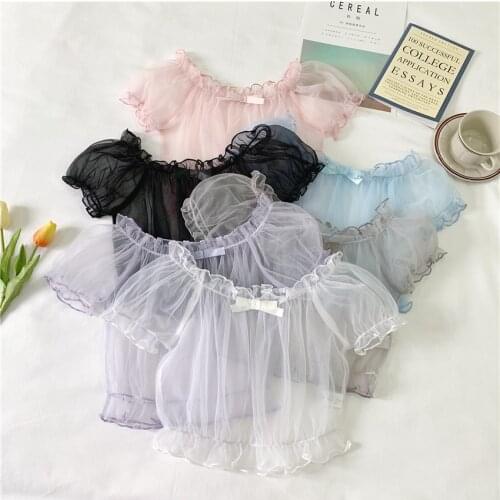 6 Colors Cute Girls Summer Short Sleeve Light Chiffon Short Shirt Inner Blouse Easy Match Lolita Shirt