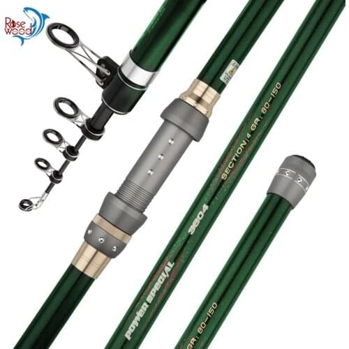 RoseWood 3.6m 3.9m 4.2m 4.5m Sea Beach Fishing Rod High Carbon 80-150g Lure Super Hard Telescopic Bolognese Rock Fishing Rod