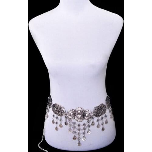 Vintage CoinTassel Belly Chains Carved Flower Women Turkish Wedding Dress Gypsy Boho Belt Waist Chains Dance Accessory