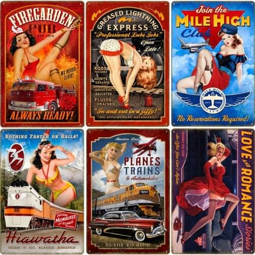 Wine Diva Tin Signs Train Plane Vintage Metal Wall Decor for Bar Pub Club Garage Man Cave Poster Pin Up Girl Retro Plaque ZSS26