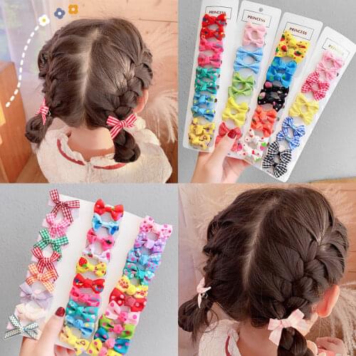 New 10pcs/set Baby Girls Colorful Barrettes Infant Hair Clip Cute Bows Ribbon Hairpins Children Princess Bangs Hairgrip Headwear