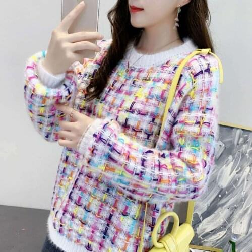 Womens Autumn Winter O Neck Loose Sweater Casual Colorful Knitting Pullovers Top Ladies Elegant Long Sleeve Jumpers