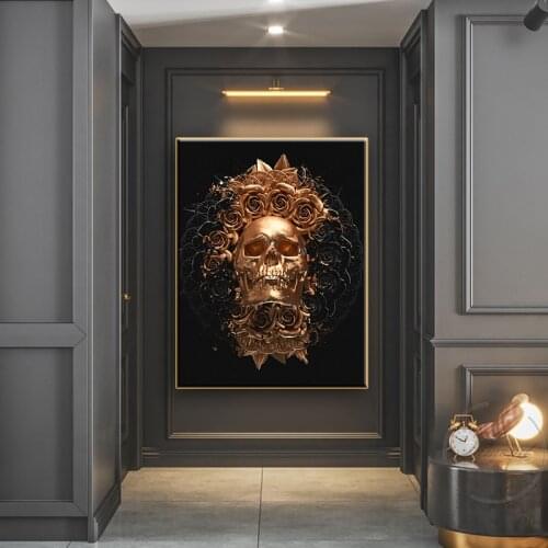 Gold and black mandala skull pattern dark art poster printed on canvas modern wall art print home decor painting picture