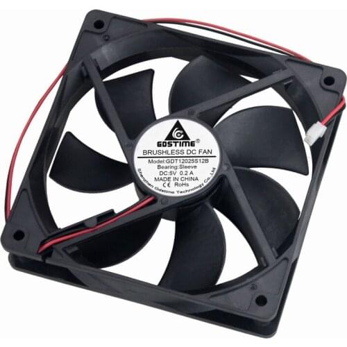 10 Pcs Gdstime 0.2A 1500RPM DC Cooling Fan 5V 120mm Computer Brushless Cooler PC Case Radiator 120mm*120mm*25mm 12025s 2Pin