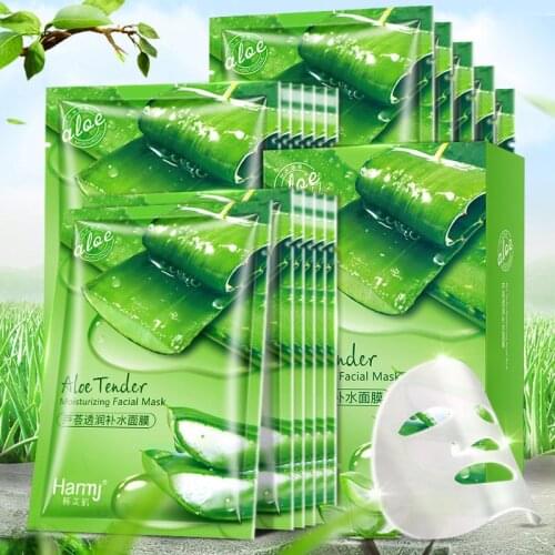 10PCS Aloe Facial Masks Moisturizing Silk Essence Remove Acne Oil-control Depth Replenishment Whitening Anti-Aging Face Mask