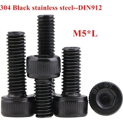 10pcs M5 Screws 304 Black stainless steel M5*8/10/12/16/20..30mm DIN912 Hex socket head cap screw DIN912 Allen Cylinder Bolt