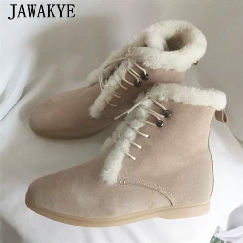 2020 Warm Winter Shoes Woman Wool Iining Army Boots Women Lace Up High Top Snow Bota Solid Suede Leather Non-slip Martin Bootie