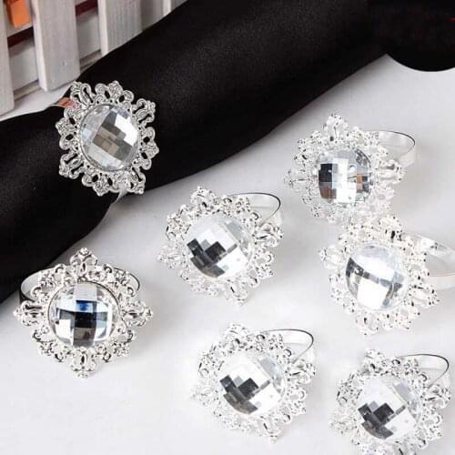 24Pieces/lot silver Bling Acrylic Rhinestone Napkin Rings Napkin Holder Wedding Party Banquet Dinner Christmas Table Decoration