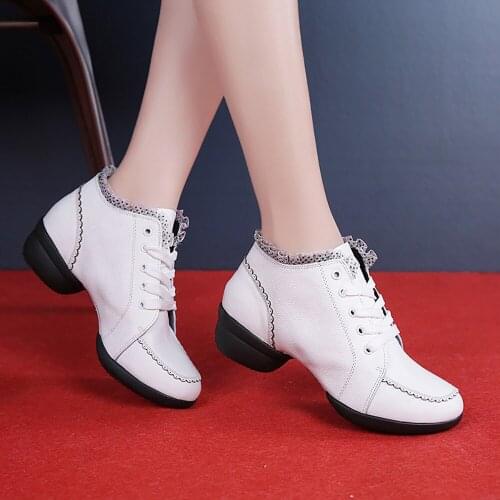 8127 Laser Embroidered Dancing Shoes Square Dance Shoes Genuine Leather Mid Heel Sailor Ms Dancing Shoe Female Three Steps