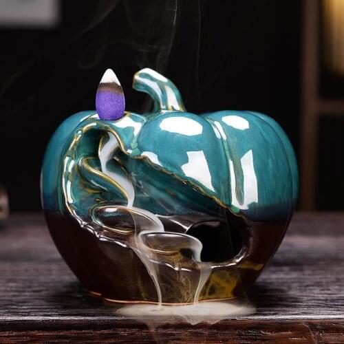 With 100 Pcs Cones Chili Backflow Incense Burner Smoke Waterfall Incense Sticks Holder Cerative Home Decor Porcelain Censer