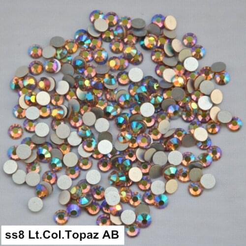 Free Shipping! 1440pcs/Lot, ss8 (2.3-2.5mm) Lt. Col. Topaz AB Flat Back Nail Art Glue On Non Hotfix Rhinestones