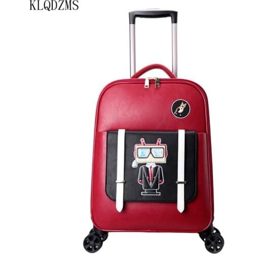 KLQDZMS New Women Fashion Suitcase 18 Inch PU Classic Spinner Rolling Luggage PVC Lightweight Travel Suitcase Hot Sell