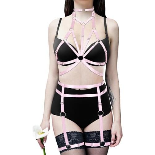 Erotic Full Body Harness Lingerie Set Bondage Fetish Rave Buttocks Binding Strap Garter Women Suspender Belt Exotic Accessories