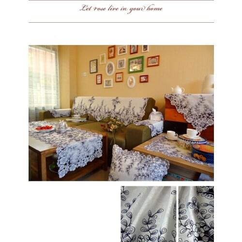 Blue rose series Rural cloth art Chinese embroidery Sofa cover Sofa towel Sofa cushion Back of a chair towel Rotary towel