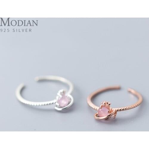Modian Pink Crystal Planet Open Adjustable Sterling Silver 925 Ring for Women Fashion Starry Sky Ring Original Fine Jewelry