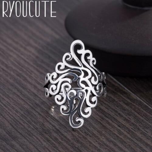 2019 Bijoux Silver Color Large Flower Rings for Women Gift Ladies Adjustable Size Antique Ring Joyas De Plata Anillos
