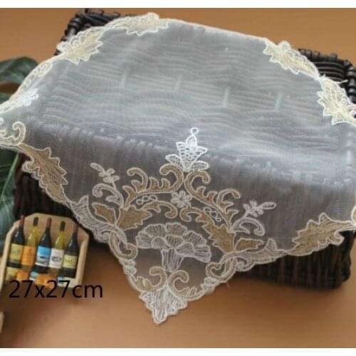Square 27cm Korean Fine Embroidered Tulle Fabric Placemat Restaurant Party KTV Decorative Table Mat Coffee Cup Pad Dust Cloth