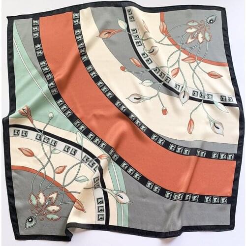 Literary Flower Design 100% Mulberry Silk Scarf Striped Small Shawls Silk Scarfs for Bag Quality Handkerchief Headscarf Hair Tie
